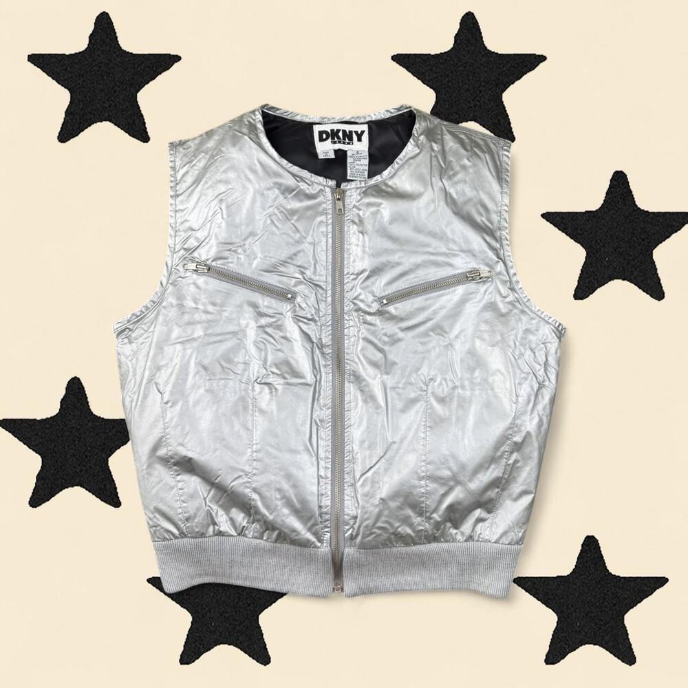 ★Vintage DKNY Silver Metallic Puffer Vest ★
